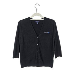 Lands' End Chase Stylish Business Apparel 3/4 Sleeve Black Cardigan